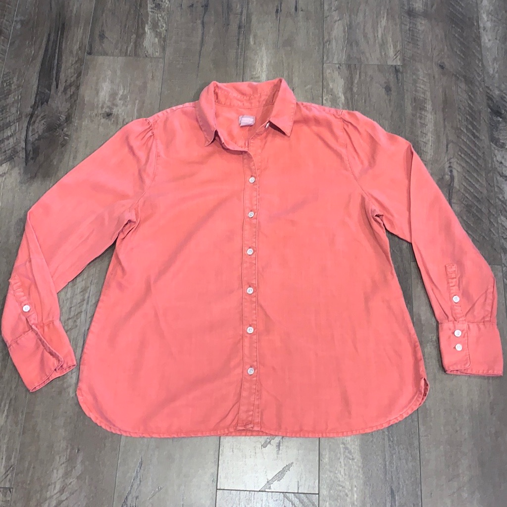 Chico's Button Down Long Sleeve Coral Shirt Size 2 Nwt